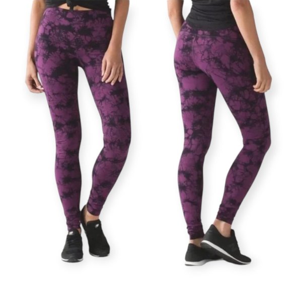 Lululemon Wunder Under Leggings Purple Black Tie Dye High Rise Full Length Sport - Picture 1 of 9
